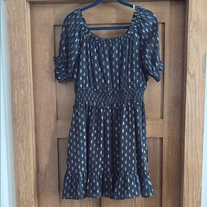 Navy Blue Dress with Gold Accents